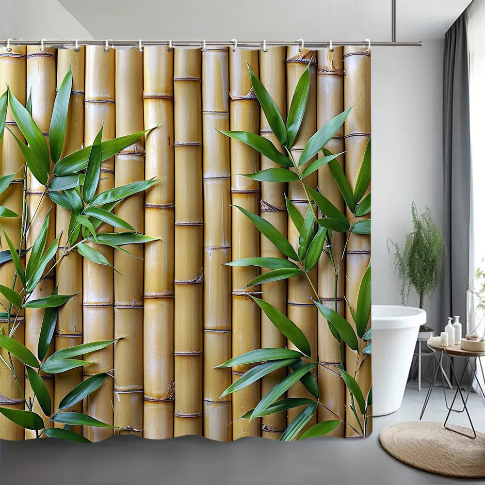 Green Bamboo Shower Curtain Zen Meditation Nature Botanical Polyester Fabric Shower Curtains Bathroom Decor with Hooks