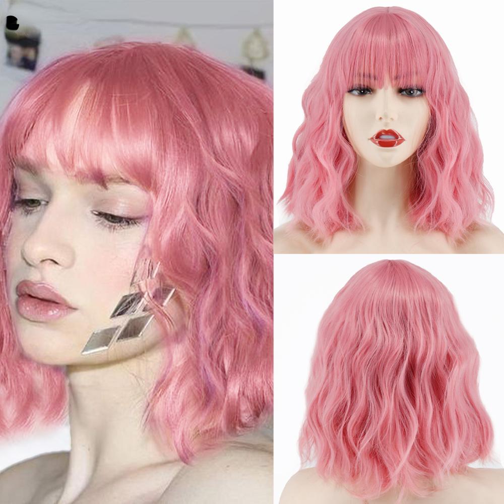 MERISIHAIR Brązowe krótkie peruki Bob Wave z grzywką Blond dla kobiet Naturalne odporne na ciepło syntetyczne peruki Codzienne noszenie Cosplay Kręcone włosy