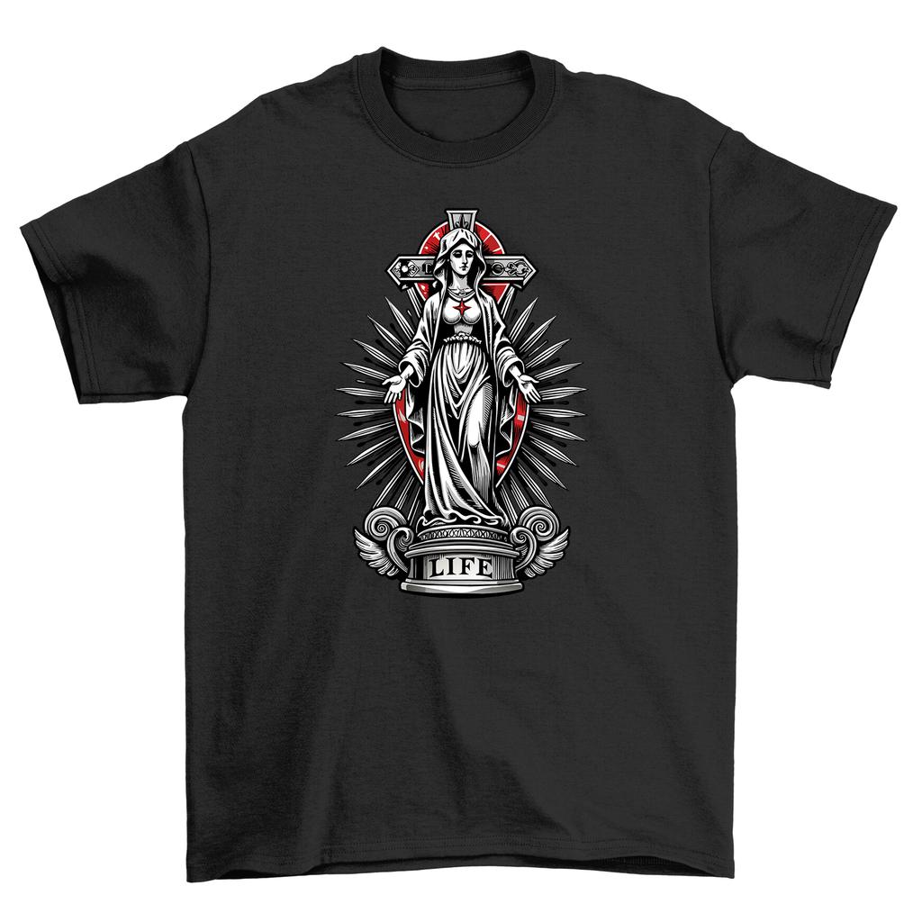 Gothic_19 Statue of Guadalupe T-Shirt Mens Womens Tees Top - Divine and Darkly Hilarious! Unisex Prin