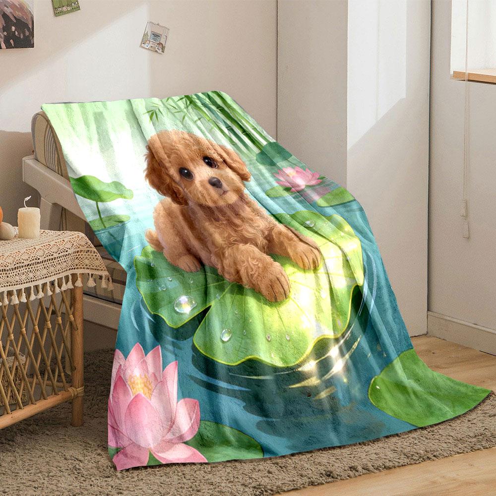 1PC Dreamy Flower Puppy Print Warm Comfortable Blanket Home Travel Camping for Adults and Kids Suitable for All Seasons