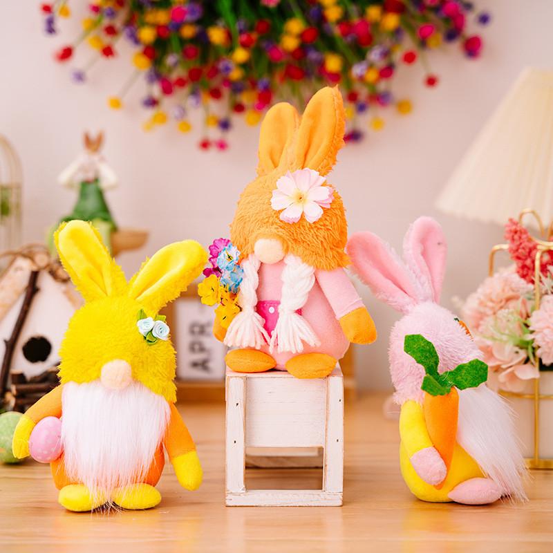 Colorful Plush Easter Bunny Rudolph Figurine For Festive Spring Decorations