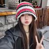 New Striped Basin Hat Winter Warm Knitted Plush Fisherman Hat Korean Style Versatile Wool Bucket Hat for Women