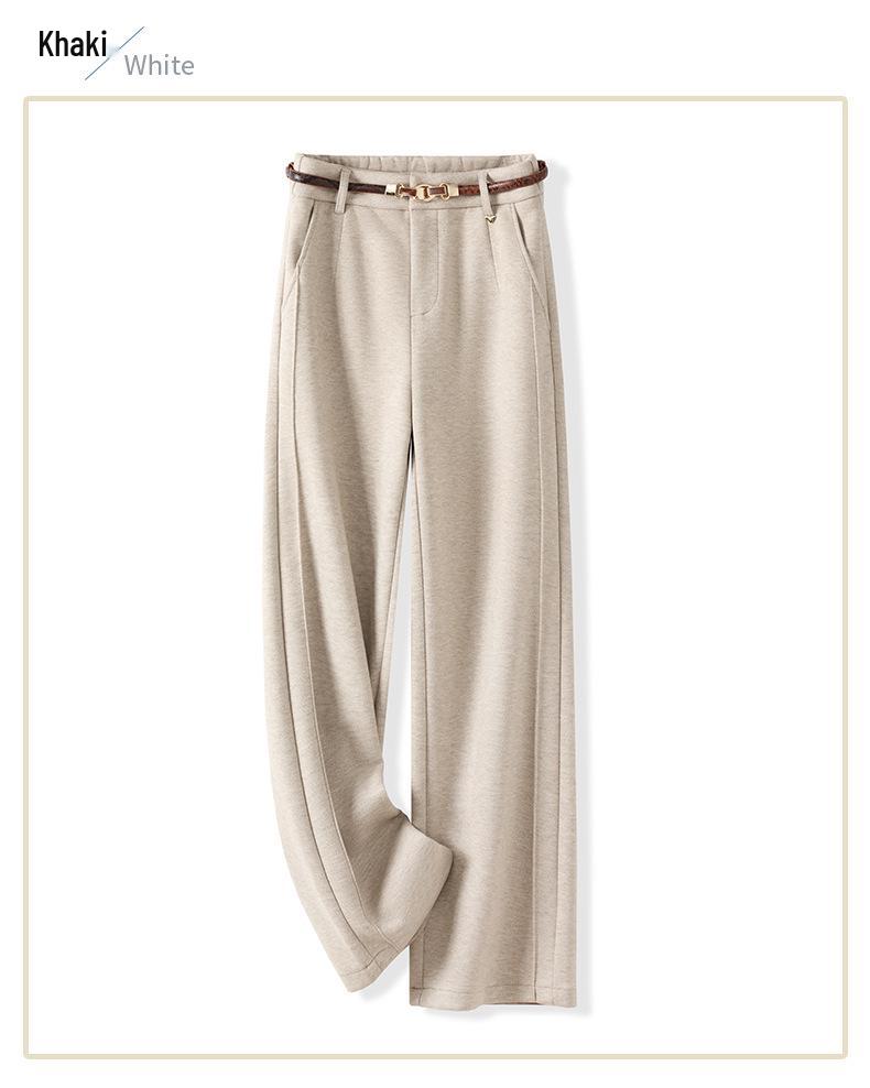 Oatmeal Wool Wide-Leg High-Waisted Slimming Pants for Autumn 2025