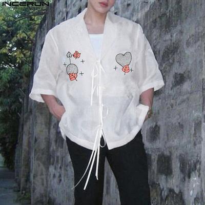 Men Oversized Half Sleeve Transparent Sheer Bandage Print Tops Shirts