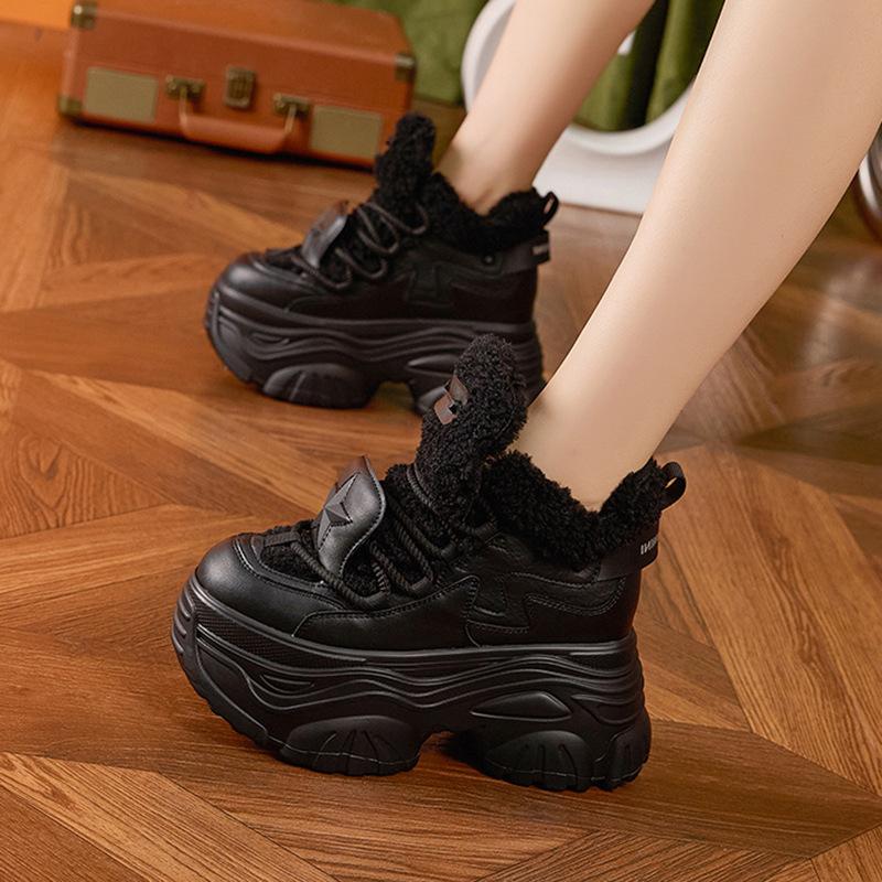 Thick-soled dad shoes women's 2025 winter new Mao Mao shoes versatile inner height-increasing women's shoes fleece warm high-top shoes