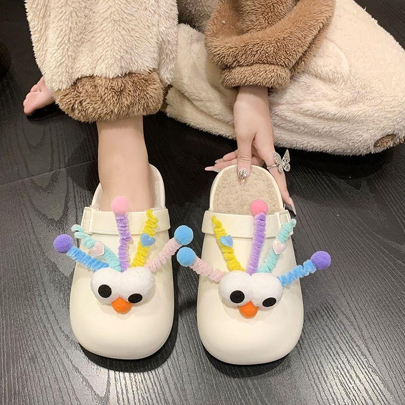 2025 Autumn and Winter New Thick-soled Toe Toon Cartoon Small Cotton Slippers Wool Slippers Women's Wear Toe Flip-flops