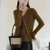 Early Autumn New Irregular Single-breasted Thin Design Loose V-neck Long-sleeved Knitted Sweater with Sweater Women