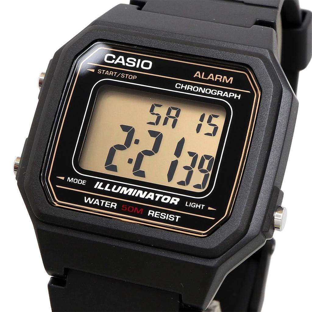 Casio Standard Digital Watch LCD International Model Men's W-217H-9AV Black/Gold Display, [Used]