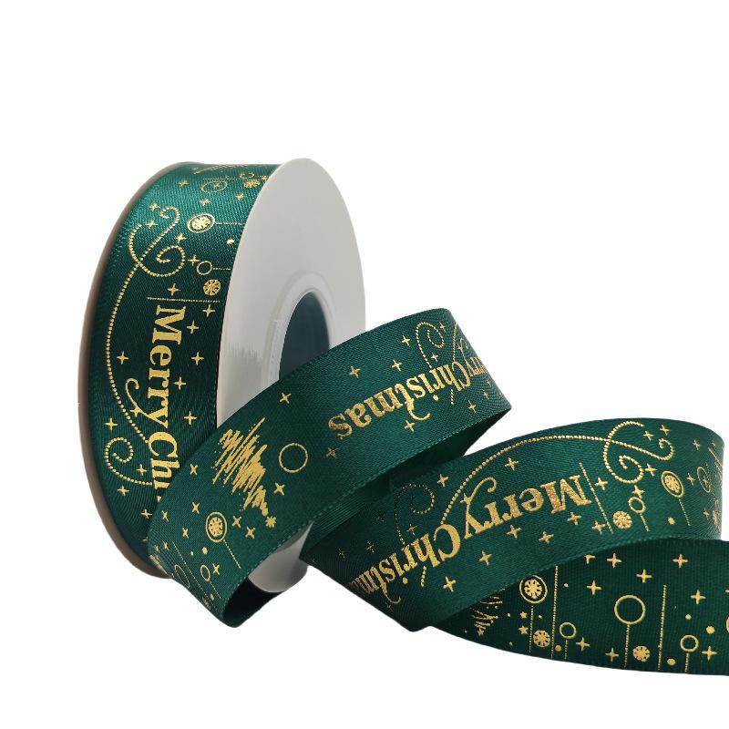 

Різдвяна стрічка: Кольоровий глянсовий сатин з гарячим тисненням - 2,5 см для подарункової упаковки та прикраси вечірок