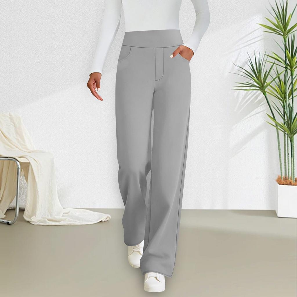 Women's Fashion Straight-Cut Wool Blend Casual Stretch Elastic Waist Loose-Fit Pants