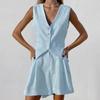 European & American Design Cotton Linen Suit: Women's Summer Casual Sleeveless Vest & Shorts Set