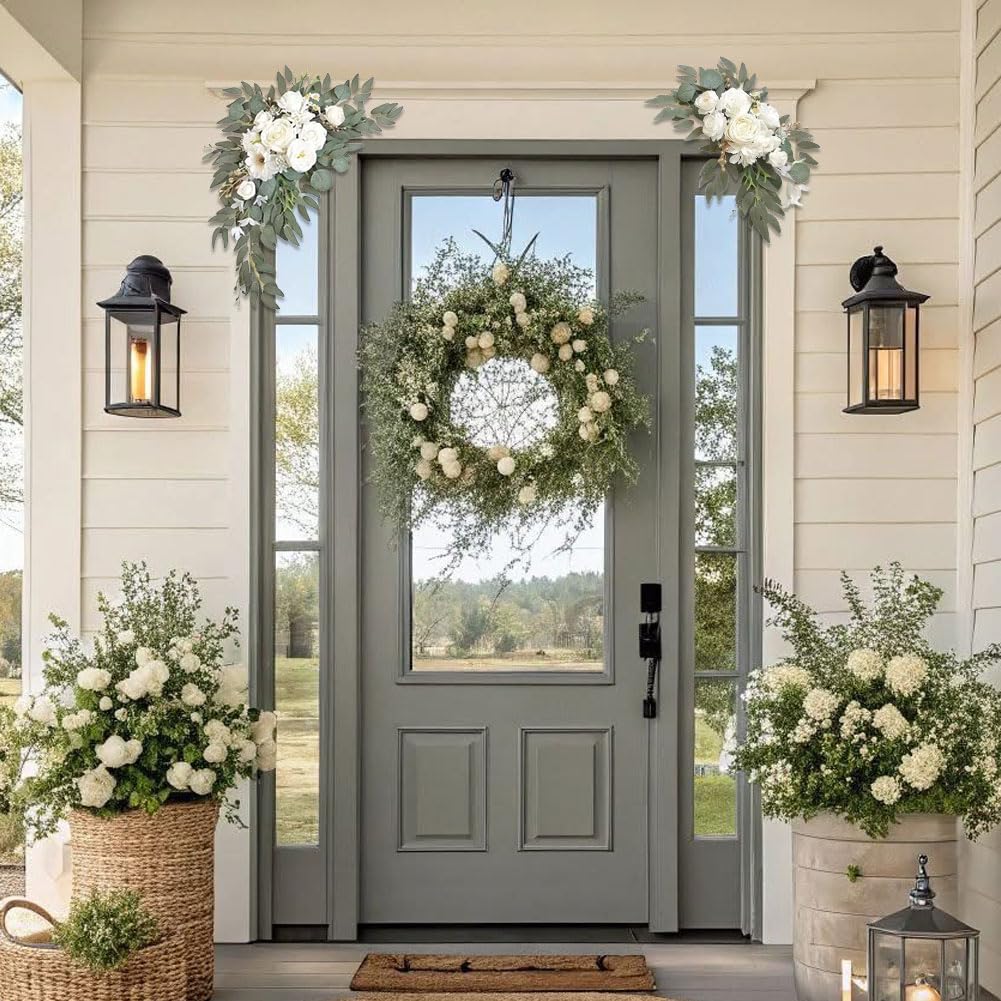 Wedding Arch Flower Swag Set of 2 Artificial Rose Floral Garland with Greenery for Welcome Sign Ceremony Backdrop Faux Silk Hanging Decor