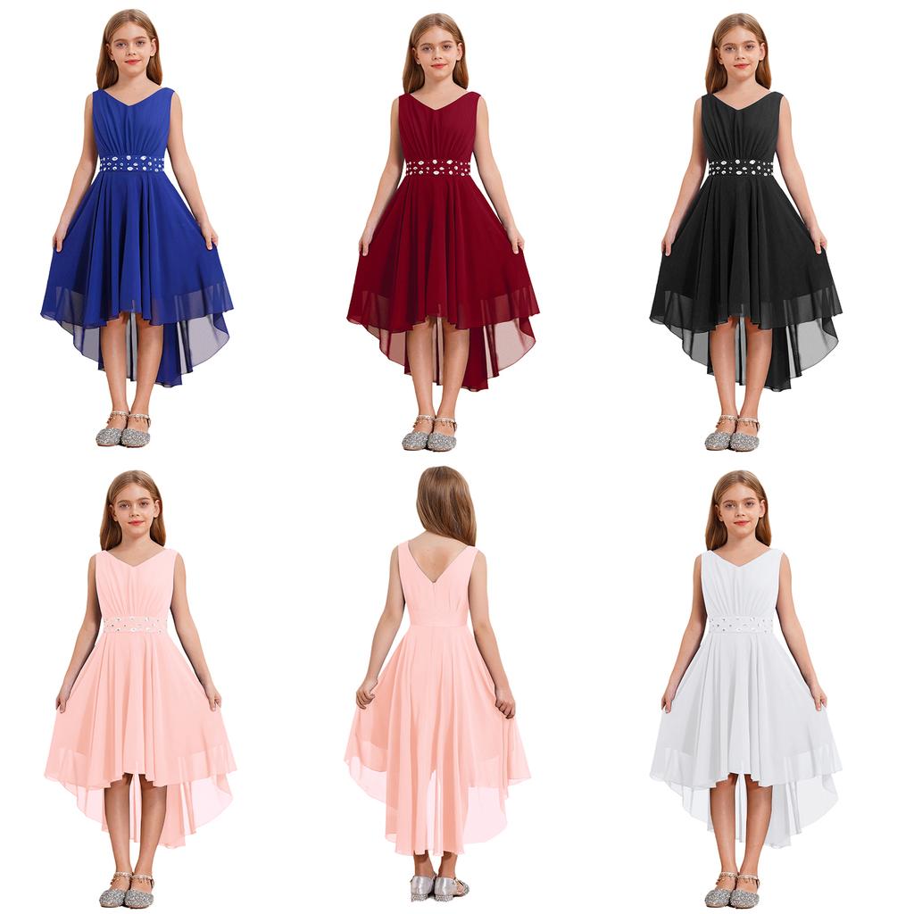 Festkjole til jenter Slank midjekjole Skinnende perlefestkjole Chiffongkjole til blomsterjenter Bryllupsaften