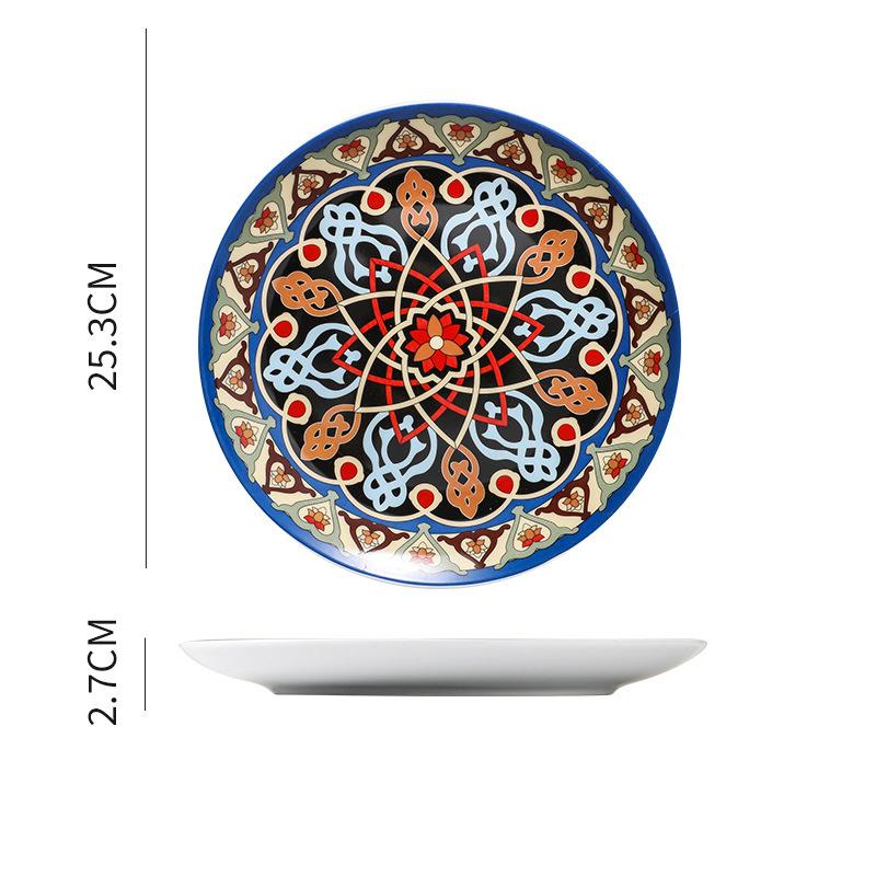Bohemian Plate Western Ceramic Dish Moroccan North European Creative Steak Plate Flat Cake Dessert Dinnerware Home Decoration