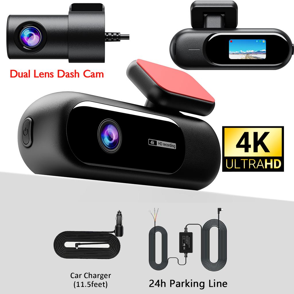 ASF1 Dual Lens 4K WiFi Dash Cam Car DVR Front Rear Night Vision 24H Parking Mini Black Box Vehicle Camera Recorder