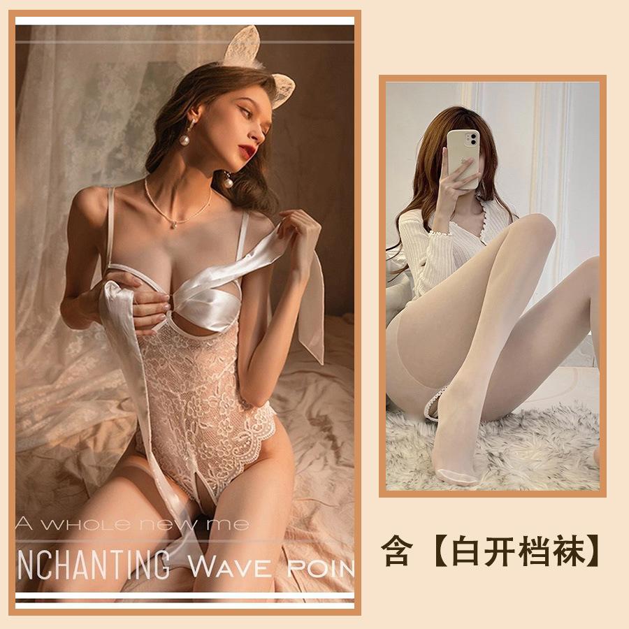 Sex Underwear Bow Suspender One-piece Open File Lace Sexy Temptation Large Size Free Pajamas Women's Suit
