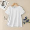 ZANZEA Women Casual Round Neck Summer Short Sleeve Cotton Tops