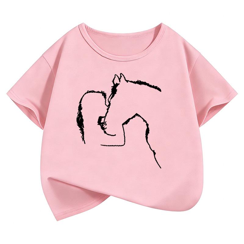 Funny Horse and Girl T Shirts Short Sleeve Kids Childrens Tshirt Girls Summer Spring Casual Top Tee Shirt