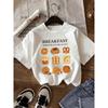 Kids Crewneck Short Sleeve T-Shirt, Delicious Breakfast Cartoon & Letter Print