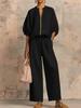 Summer New Women's Imported Casual Loose Solid Color Zippered Crew Neck Wide Leg Pants Set for Women