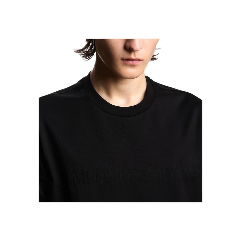 Emporio Armani Monochrome Logo Embellished Short Sleeve Plain Knit T-Shirt Men tops EM004593-AF10762-FC302