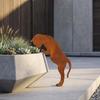 Rusty Finish Metal Dog Garden Statue Rustic Cat Lawn Ornament Dog Pot Hugger Decor  Courtyard