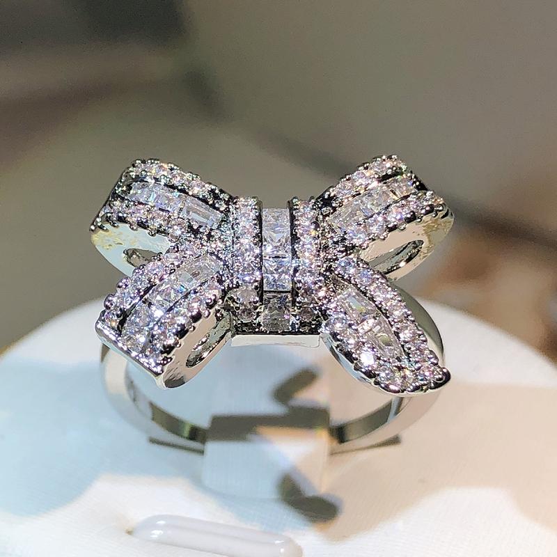 French Exquisite Bow Ring Sterling Copper Butterfly Ring For Ladies Net Celebrity Jewelry Party Cocktail Party Outing Gift