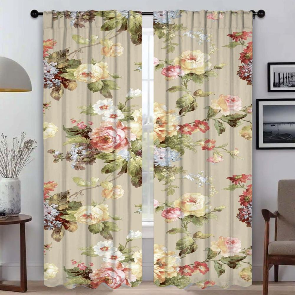 Beauty Flowers Modern Living Room Curtains for Camera Window Curtain for Room 2 Panel Home Interior Curtains Shades Partition
