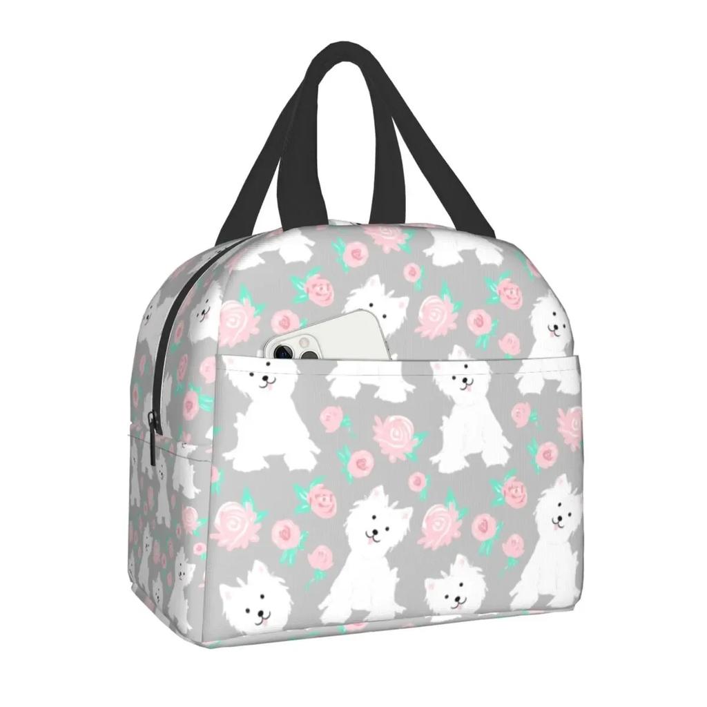 West Highland Terrier Dog Insulated Lunch Bag for Women Pet Westie Portable Cooler Thermal Bento Box Camping Travel Picnic Bags