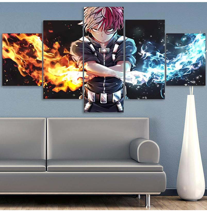 Canvas Print My Hero Academia Wall Art 5 Piece Todoroki Shoto Cartoon Character Picture Anime Poster Home Decor Modular Painting