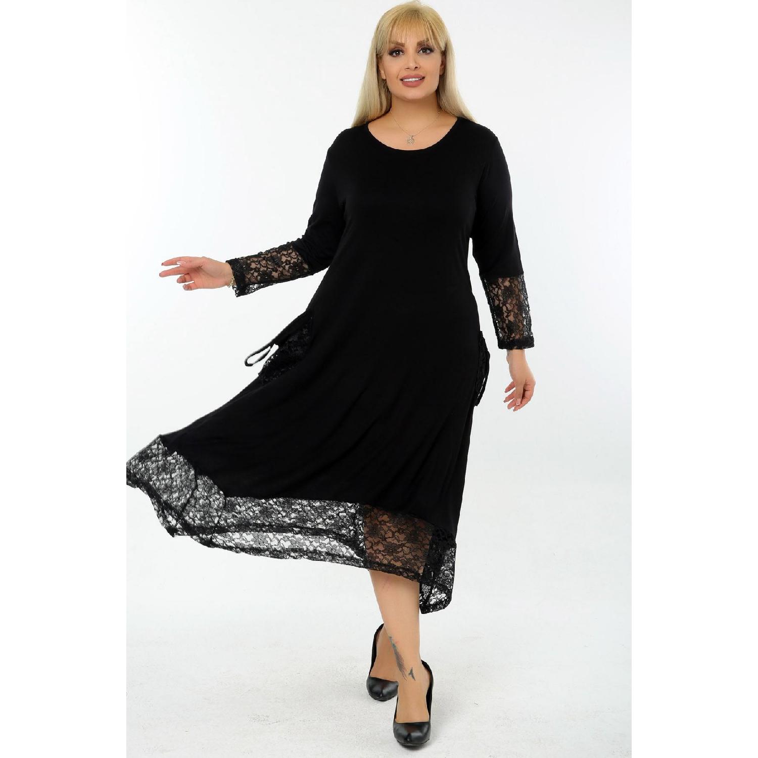 

Sleeve And Skirt End Lace Detail Long Sleeve Pocket Stylish Casual Dress 42-44 чорний
