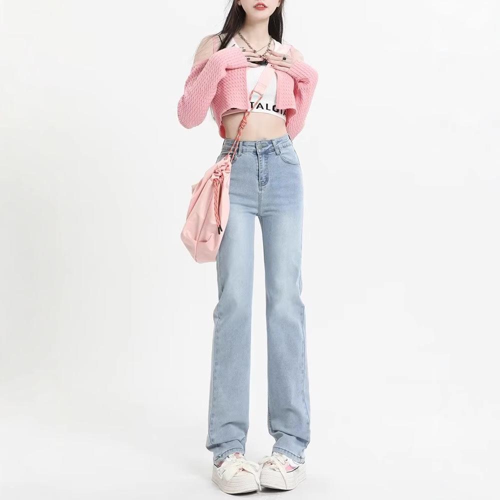 

Women s Light Straight & Wide-Leg Jeans: New Summer Styles, High-Waisted Cigarette Fit, Slimming and Versatile for All Seasons. L світло-синій колір