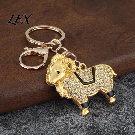 Wear-resistant Keyring Zodiac Keychain with Rhinestones, Sheep Design Bag Pendant, Chinese New Year Lucky Key Charm Charm, Feng Shui Ornament for Car