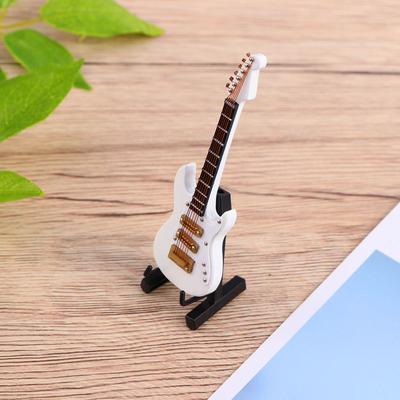 Mini Elektrická kytara Model Narozeninová párty kytara Ornament Miniaturní kytarový nástroj Dekor (Bílá, 10 cm, s krabicí a černým P