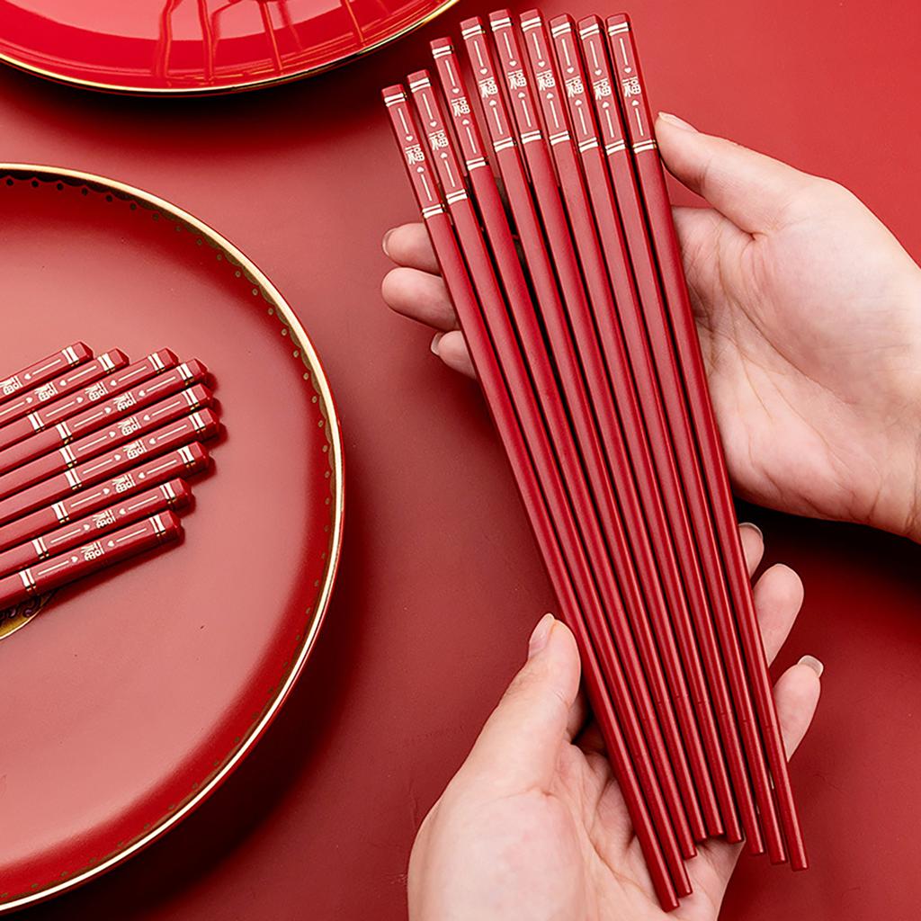 5Pairs Red Reusable Chinese Food Chopsticks Alloy Dinnerware Sushi Sticks Korean Chopsticks Set Japanese Palillos Chopsticks