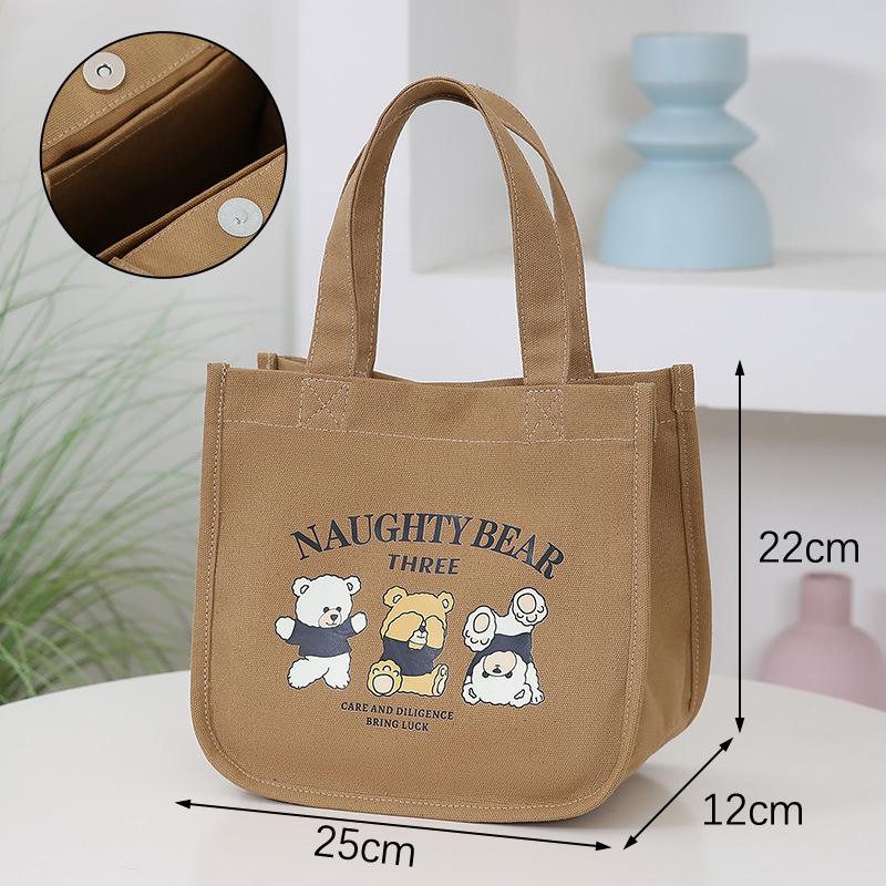Cartoon Cute Printed Pattern Canvas Handbag Office Worker Lunch Bag Tote Bag Picnic Drink Bag Portable Outdoor Food Bags