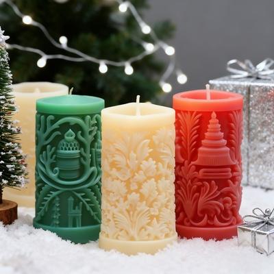 Christmas Carved Candle Mold Silicone with Easy Release for Scented Wax DIY Holiday Gift Wedding Party Favors Home Decorations