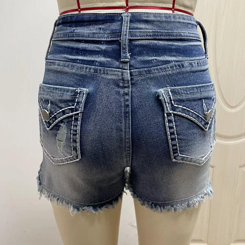 GMXIA Women's Ripped Denim Shorts Stretch Slim Peplum Jeans Embroidered Denim Shorts