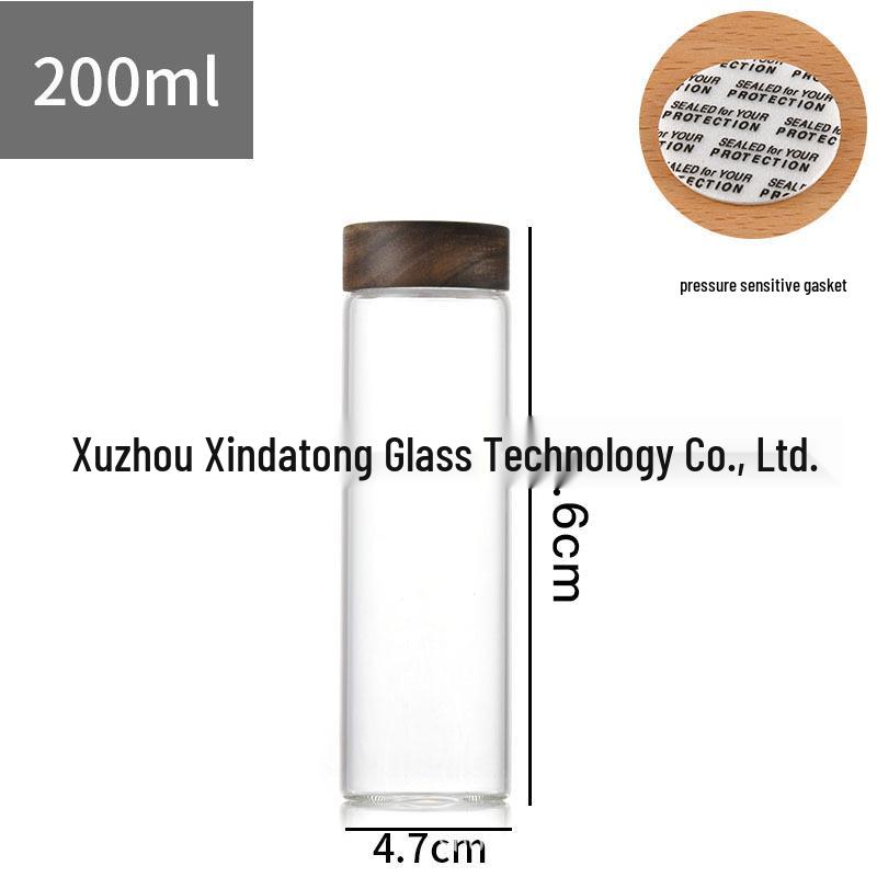 Acacia Wood Lid Borosilicate Glass Canister for Tea, Agarwood Bracelet Display, or Medicine Powder Storage.