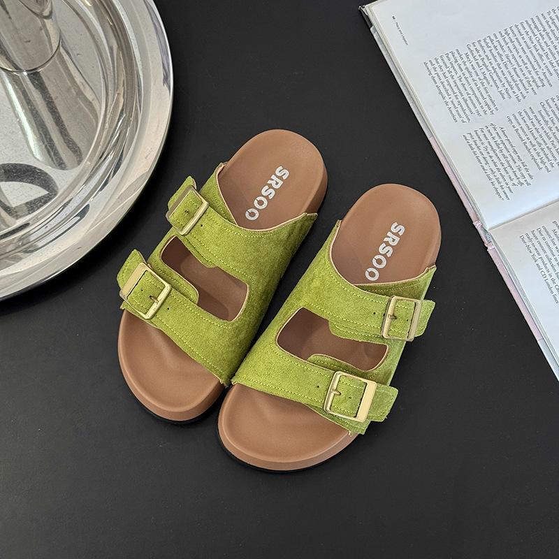 Boken slippers sandals 2025 summer new flat-bottomed thick-soled comfortable and breathable outer wear casual soft-soled beach slippers