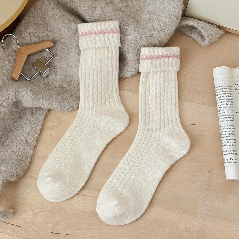 Autumn Winter Thicken Warm Women Socks Japanese Fashion Knitted Middle Tube Socks Women Solid Color Long Socks Christmas Gifts