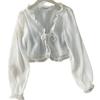 Sciarpa in Pizzo con Fiocco e Volant Estiva 2026 da Donna – Camicia Larga a Maniche Lunghe Protezione Solare