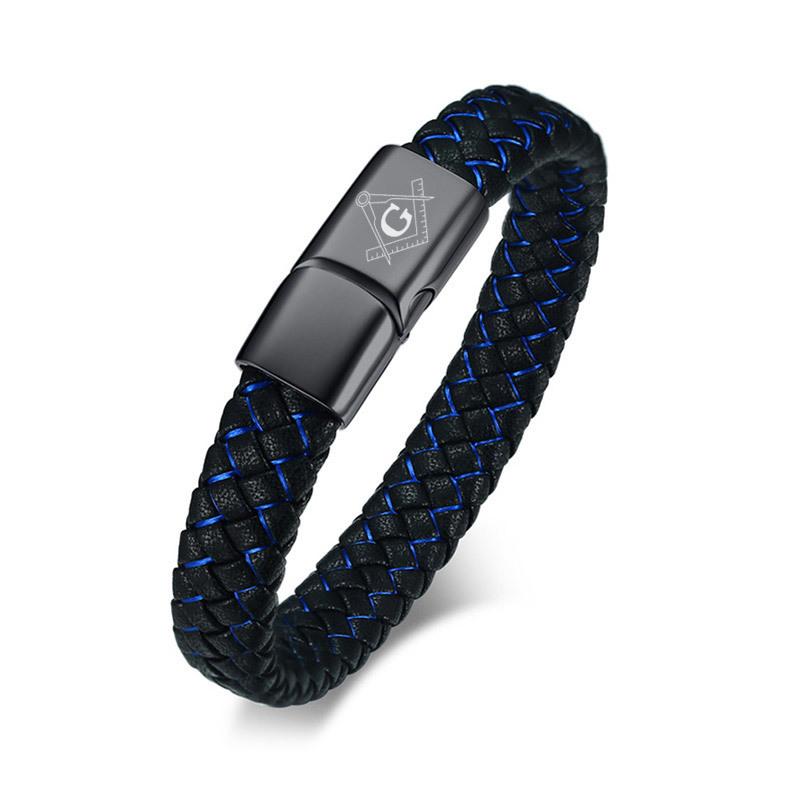 

Stylish Men s Leather Bracelets Free Engraving Masonic Viking Logo Name Info Male Wrap Bangle 8.07