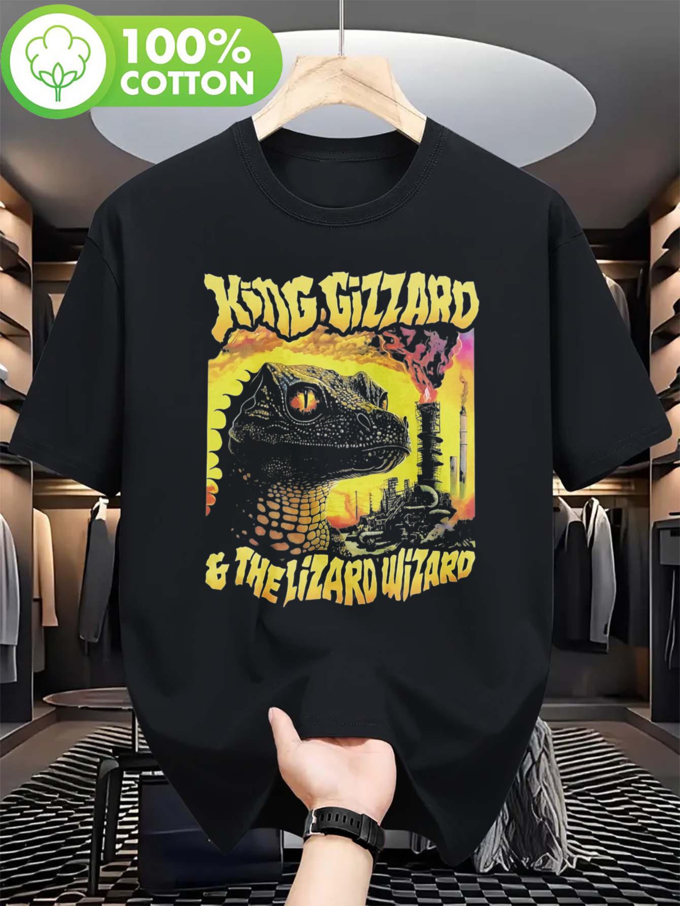 

ZX Mens King GizzardThe Lizard Wizard Band Tshirt 100 Cotton Psychedelic Dinosaur Pattern Short Sleeved Round Neck Shirt 4XL