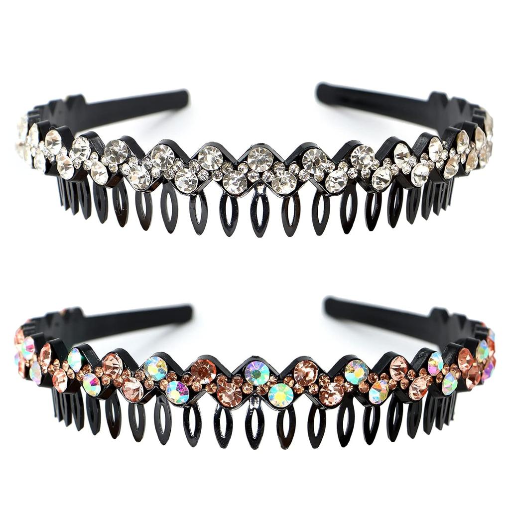 ZOCONE Wave Rhinestone Headbands, 5pcs Plastic Tooth Comb Headbands, Crystal Hair Loop Non-slip Wavy Hairbands for Women Girls
