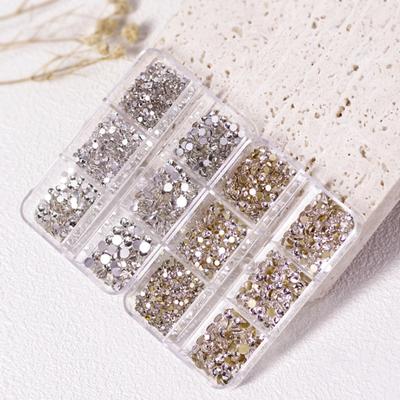 6 Grades/Caixa 1688Pcs Ornamento de unha DIY Decorativo Vidro Nail Art Acessórios Super Flash Strass