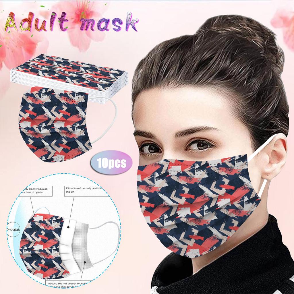 Tek kullanımlık Yüz Unisex Yetişkinler Ekose Baskı 3 Katmanlı 10PCS