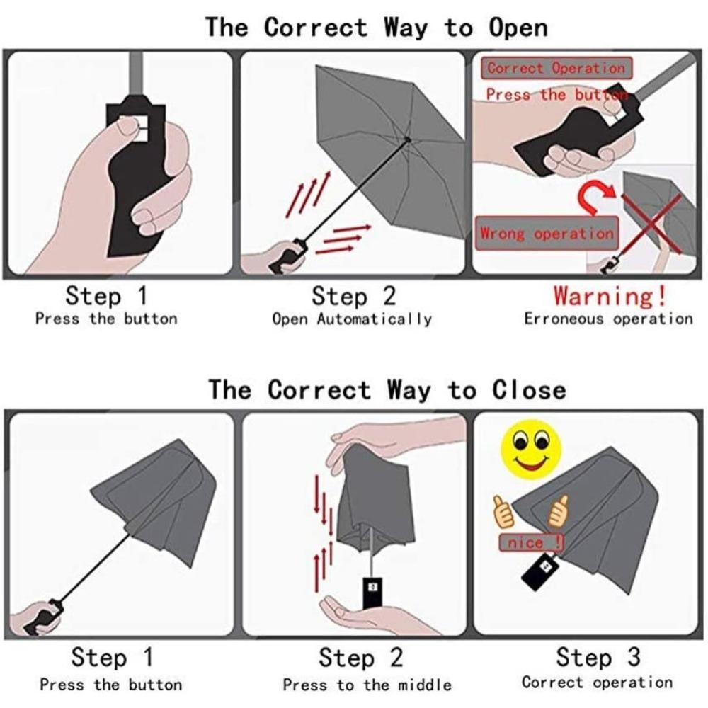 Helautomatisk Sammenleggbar Gjennomsiktig Klar Automatisk Åpning Reise Paraply for Kvinner Jenter 8 Spiler