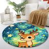 Cute Deer with Starry Night Background Print Round Rug, Living Room, Bedroom, Playroom Carpet, Non Slip Floor Mat, Gift
