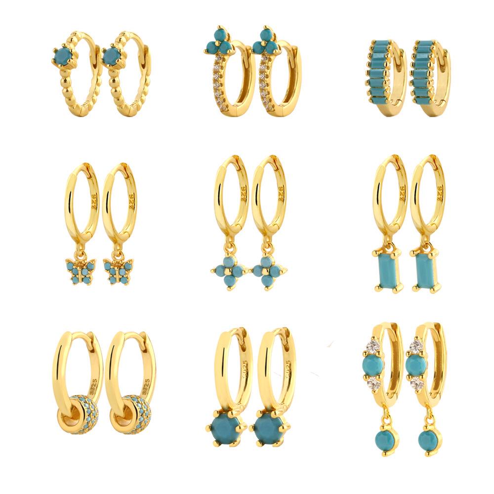 Elegant S925 Silver Turquoise Butterfly Studs & Four-Leaf Clover Earrings for Women